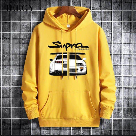 Huddie For Women & Girls Supra Car  Printed Fleece Full Sleeves Pull Over Hoodie In yellow