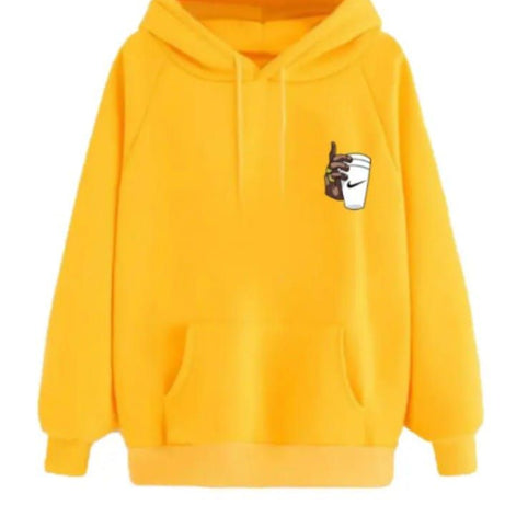 Huddie Hand with cup Logo Printed In yellow Hoodie Printed Kangaroo Hoodie Pocket Drawstring Pullovers Long Sleeves Winter Wear - Oshi.pk - Buy & Sell Online