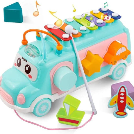 Hunger Bus Baby Toy Musical School Bus, Knocking Piano Car with Shape Puzzles,Sensory Toys for Toddlers 1-3,Educational Learning Gift for Girls and Bo - Oshi.pk - Buy & Sell Online