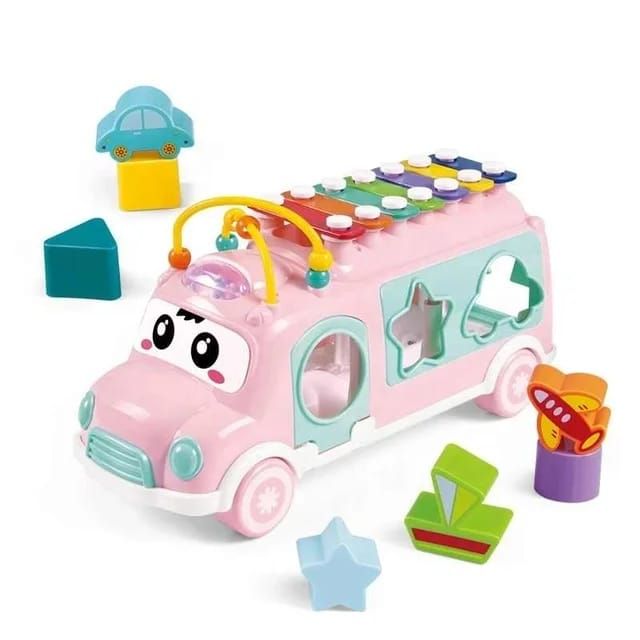 Hunger Bus Baby Toy Musical School Bus, Knocking Piano Car with Shape Puzzles,Sensory Toys for Toddlers 1-3,Educational Learning Gift for Girls and Bo - Oshi.pk - Buy & Sell Online