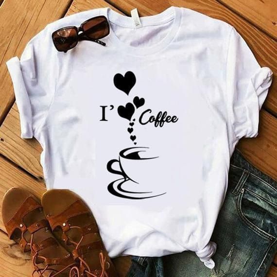 I Love Coffee Printed Cotton Half Sleeves O Neck T Shirt For Women - Oshi.pk - Buy & Sell Online