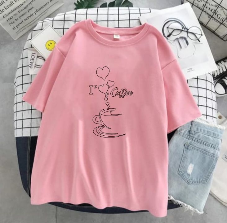 I Love Coffee Printed Pink T Shirt - Oshi.pk - Buy & Sell Online