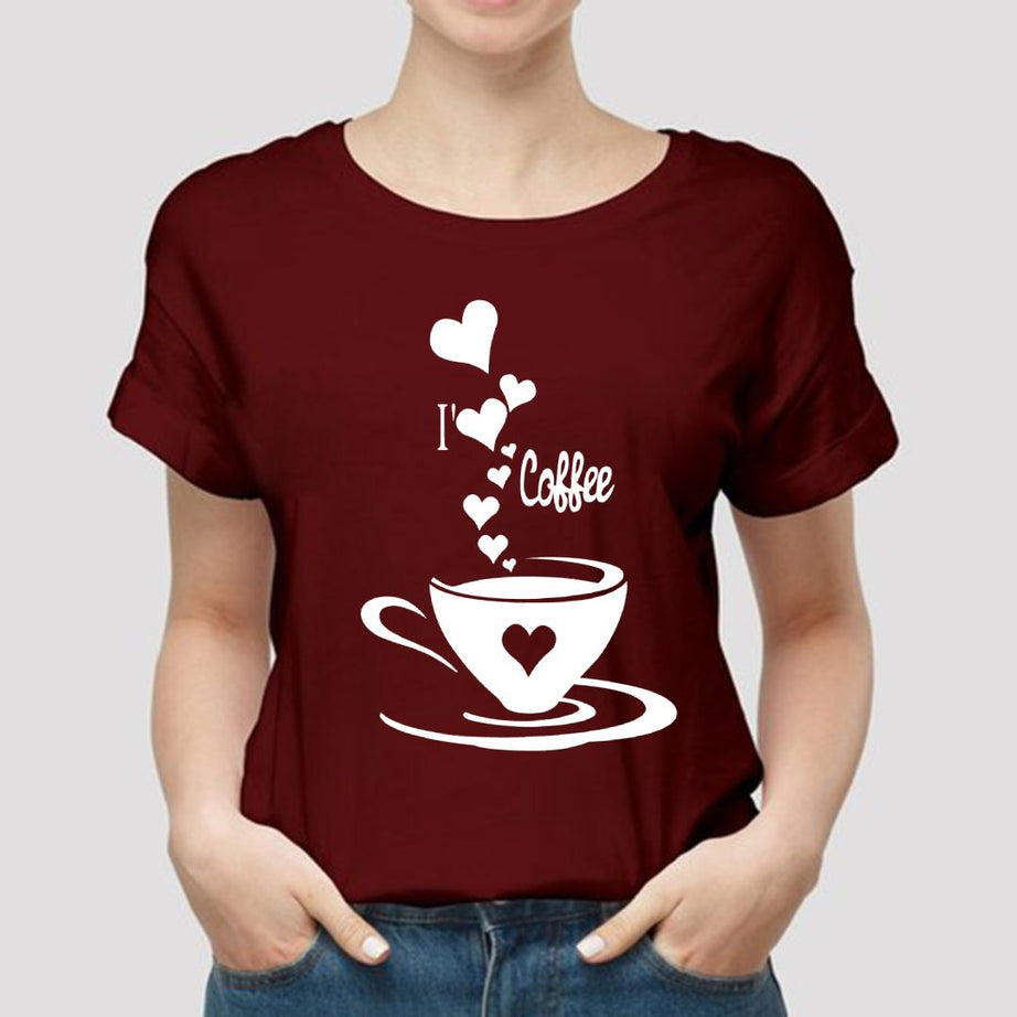 I Love Coffee Printed T Shirt for Womens & Girls Half Sleeves Export Quality - Oshi.pk - Buy & Sell Online