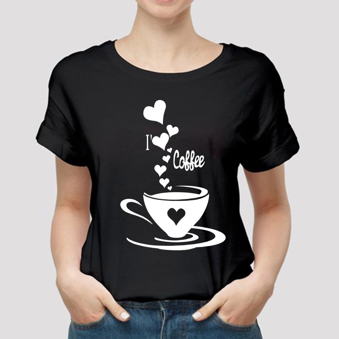 I Love Coffee Printed Black T shirt New Summer Arrival Half Sleeves T shirt - Oshi.pk - Buy & Sell Online