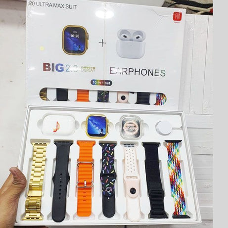 I20 Ultra Max With AirPods2 Bonus |10 In 1 Smartwatch Bundle 2.3 Inch Large Screen 10 Straps - Oshi.pk - Buy & Sell Online