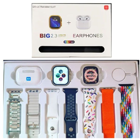 I20 Ultra Max With AirPods2 Bonus |10 In 1 Smartwatch Bundle 2.3 Inch Large Screen 10 Straps - Oshi.pk - Buy & Sell Online