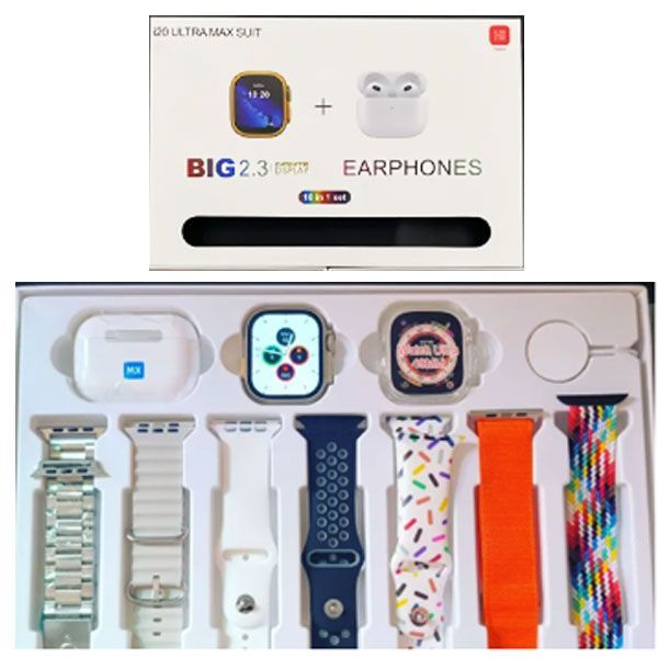 I20 Ultra Max With AirPods2 Bonus |10 In 1 Smartwatch Bundle 2.3 Inch Large Screen 10 Straps - Oshi.pk - Buy & Sell Online