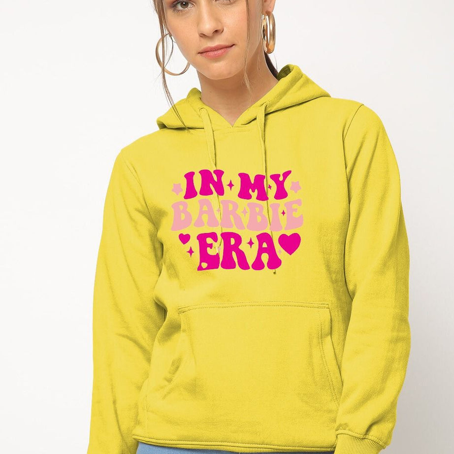 In My Barbie Era Printed Pullover Yellow Hoodie For Women and Girls