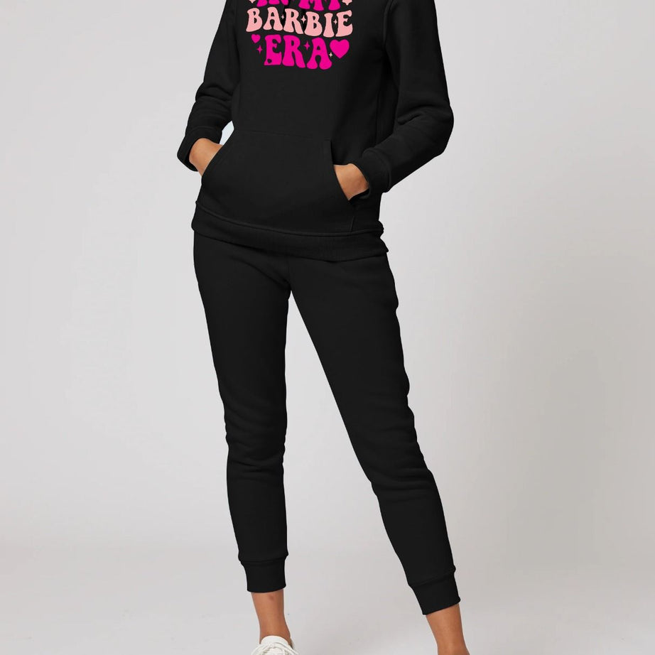 In My Barbie Era Printed Tracksuit With Black Hoodie and Trouser For Women