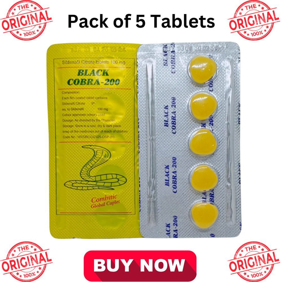 Indian 200mg Black Cobra Sildenafil Citrate Timing Delay Tablet For Men - 5 Tablets