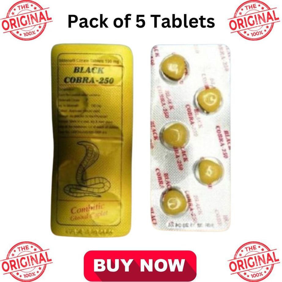 Indian 250mg Black Cobra Sildenafil Citrate Timing Delay Tablet For Men - 5 Tablet