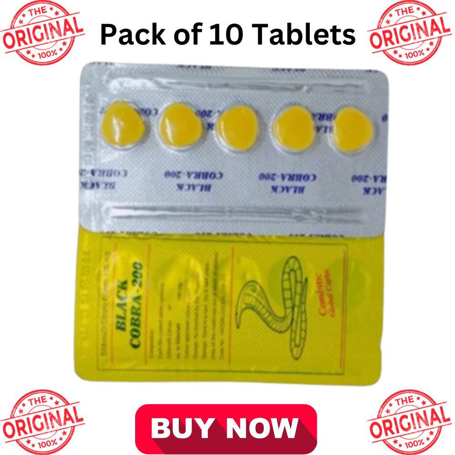 Indian 200mg Black Cobra Sildenafil Citrate Timing Delay Tablet For Men - 10 Tablets