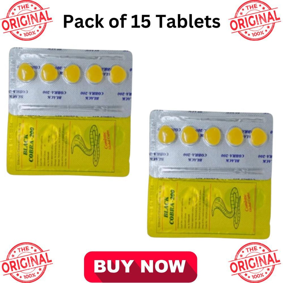 Indian 200mg Black Cobra Sildenafil Citrate Timing Delay Tablet For Men - 15 Tablets - Oshi.pk - Buy & Sell Online