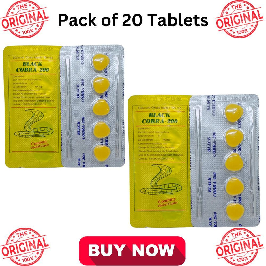 Indian 200mg Black Cobra Sildenafil Citrate Timing Delay Tablet For Men - 20 Tablets