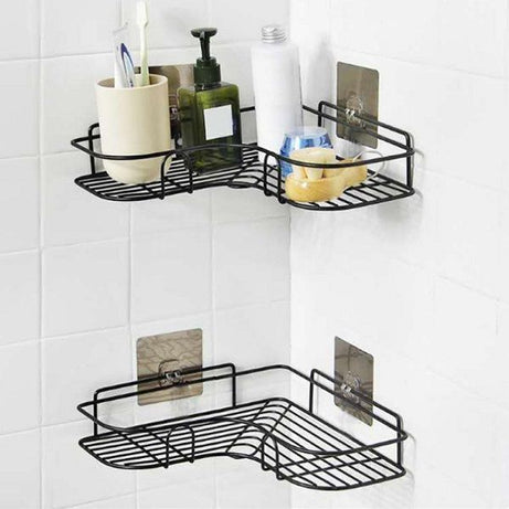 Iron Bathroom Shelf Shower Wall Mount Shampoo Storage Holder With Suction Cup No Drilling Kitchen Storage - Oshi.pk - Buy & Sell Online