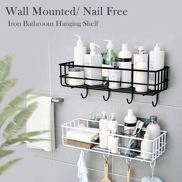 Iron Bathroom Shelf Wall-Mounted Storage Rack Wall Mounted Shampoo Holder Hanging Basket Bath Organizer - Oshi.pk - Buy & Sell Online
