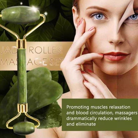 Jade roller and Gua Sha Set Anti Aging Natural Stone Jade Roller for Face Facial Beauty Massager Skin Face Roller