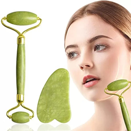 Jade roller for Face and Gua Sha Anti Aging Natural Stone Facial Beauty Massager Skin Face Anti Wrinkle Roller Beauty Tools for Skin Care Neck and Eye - Oshi.pk - Buy & Sell Online