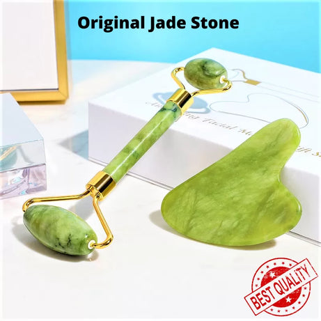 Jade roller for Face and Gua Sha Anti Aging Natural Stone Facial Beauty Massager Skin Face Anti Wrinkle Roller Beauty Tools for Skin Care Neck and Eye - Oshi.pk - Buy & Sell Online
