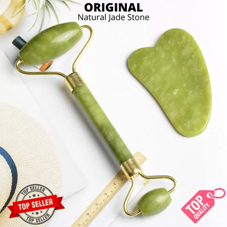 Jade roller for Face and Gua Sha Anti Aging Natural Stone Facial Beauty Massager Skin Face Anti Wrinkle Roller Beauty Tools for Skin Care Neck and Eye - Oshi.pk - Buy & Sell Online