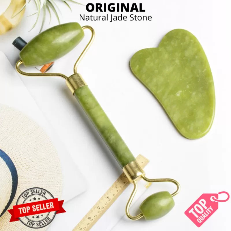 Jade roller for Face and Gua Sha Anti Aging Natural Stone Facial Beauty Massager Skin Face Anti Wrinkle Roller Beauty Tools for Skin Care Neck and Eye - Oshi.pk - Buy & Sell Online