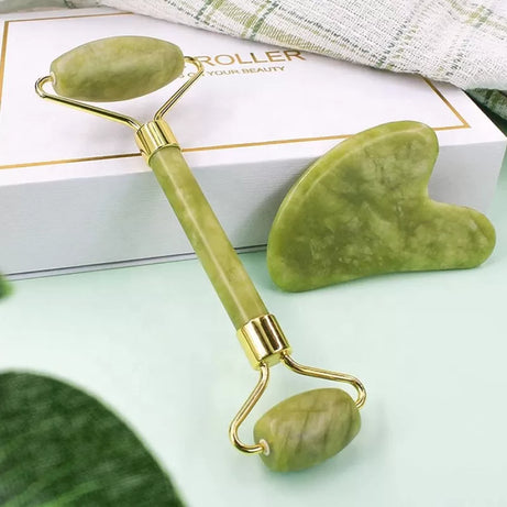 Jade roller for Face and Gua Sha Anti Aging Natural Stone Facial Beauty Massager Skin Face Anti Wrinkle Roller Beauty Tools for Skin Care Neck and Eye - Oshi.pk - Buy & Sell Online