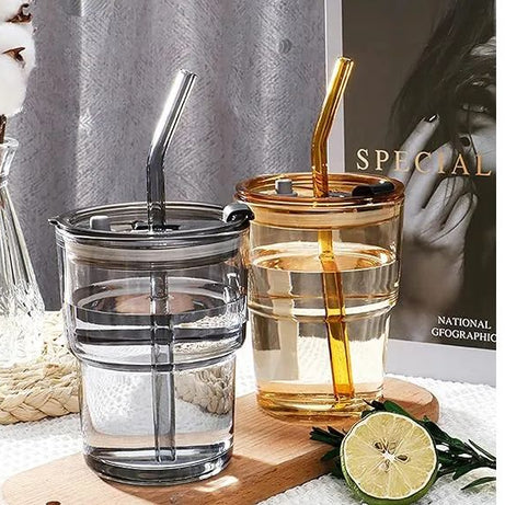 Juice Cup With Straw Glass Material (450ml) - Oshi.pk - Buy & Sell Online