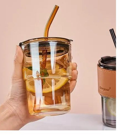 Juice Cup With Straw Glass Material (450ml) - Oshi.pk - Buy & Sell Online