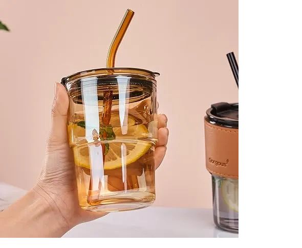 Juice Cup With Straw Glass Material (450ml) - Oshi.pk - Buy & Sell Online