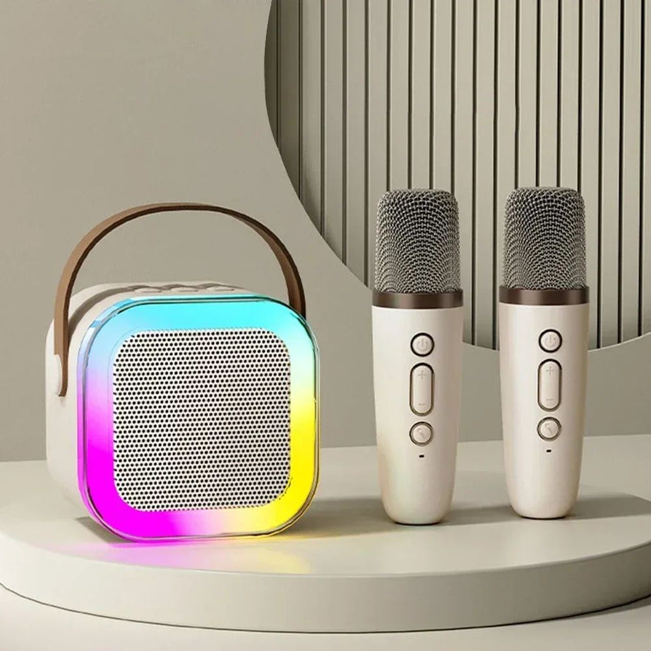 K12 Dual Microphone Karaoke Bluetooth Speaker RGB Light Two 5W Speakers Sound Subwoofer Boombox Support Multiple Input Modes - Oshi.pk - Buy & Sell Online