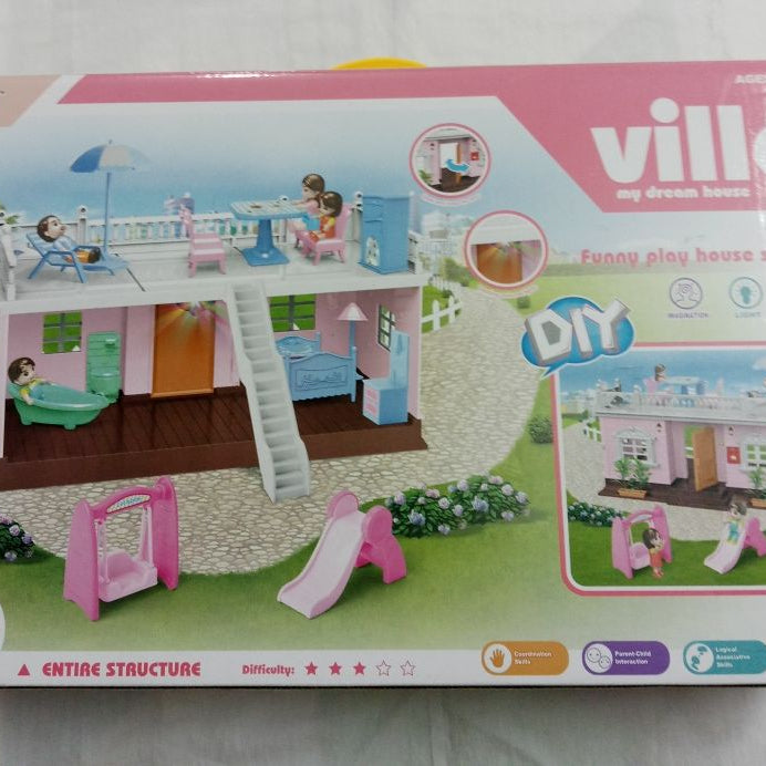 Kaibao Villa - Funny Play house- DIY - Light - 4 mini Dolls - Mini Accessories