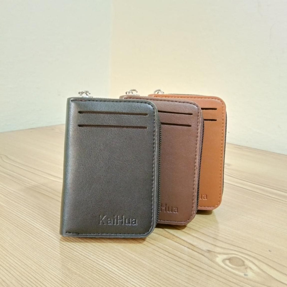 KaiHua PU Leather Men Card Holder Zipper Wallet With 13 Card Slots Casual Blocking Cards Bag - Oshi.pk - Buy & Sell Online