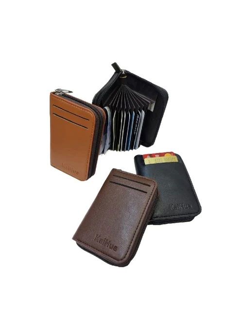 KaiHua PU Leather Men Card Holder Zipper Wallet With 13 Card Slots Casual Blocking Cards Bag - Oshi.pk - Buy & Sell Online