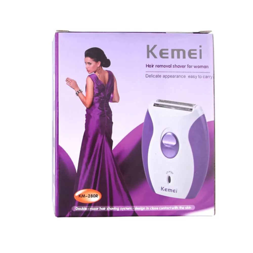 Kemei KM - 280R Mini Rechargeable Hair Remover Shaver - White and Purple EU Plug