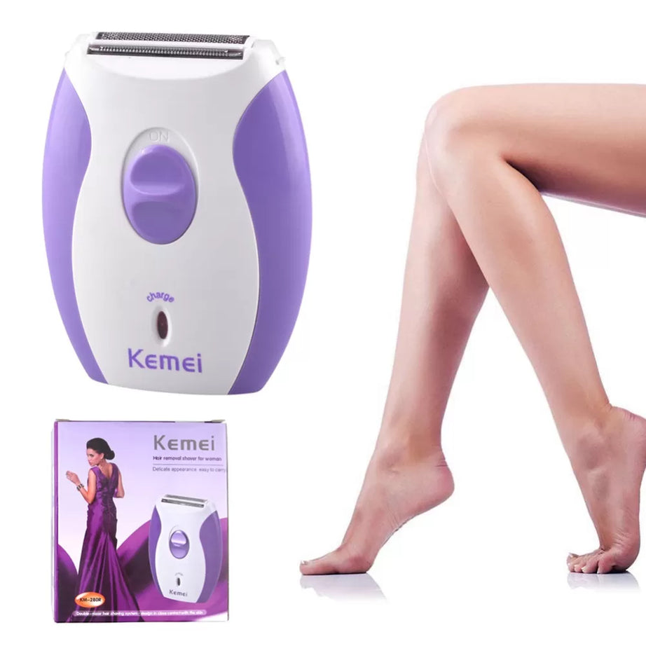 Kemei KM - 280R Mini Rechargeable Hair Remover Shaver - White and Purple EU Plug
