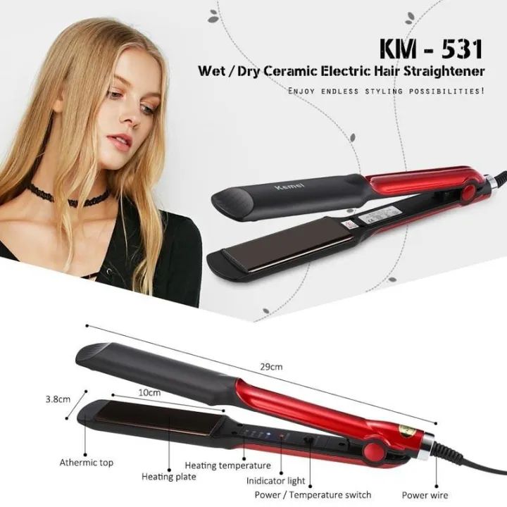 Kemei Km-531 Professional Hair Straightner with Temperature Control ionic plate hair straight - Oshi.pk - Buy & Sell Online