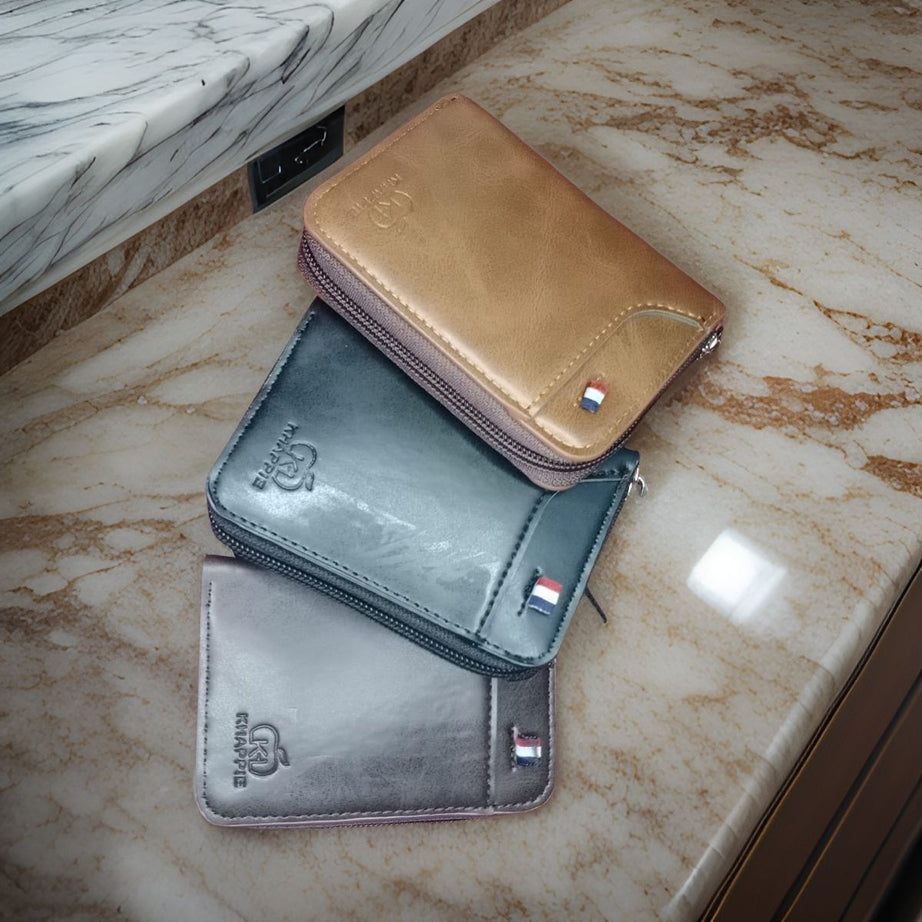 KHAPPIE Wallet Men's RFID Blocking PU Leather Wallet with Zipper Multi Business Card Holder Purse - Oshi.pk - Buy & Sell Online