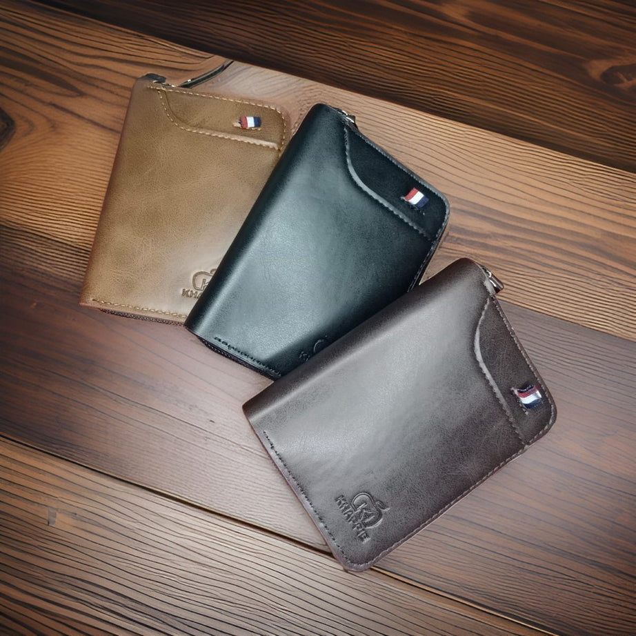 KHAPPIE Wallet Men's RFID Blocking PU Leather Wallet with Zipper Multi Business Card Holder Purse - Oshi.pk - Buy & Sell Online