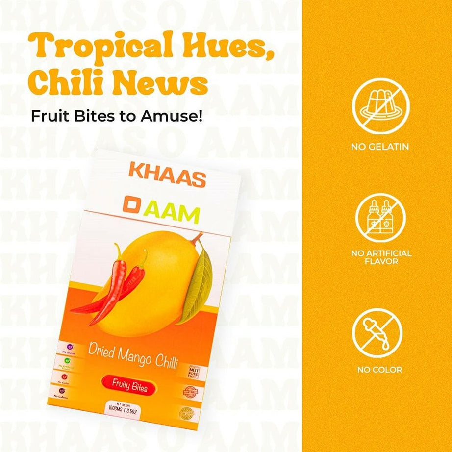 Khaso Aam Mango Chilli Flavor 100 Gm, 100% Natural Dried Chilli Mango Fruit Candy Premium Mango Fruit Bar, Aam Papad Mango Pulp Jelly Fruit Bites - Oshi.pk - Buy & Sell Online
