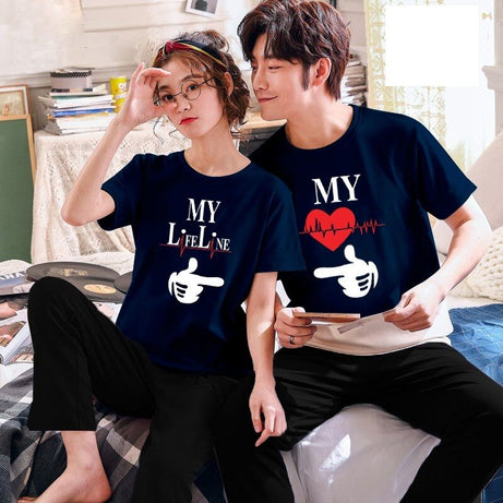 Couple My Life Line Tshirt Pajama Half Sleeves Night Dress By Hk Oufits - Oshi.pk - Buy & Sell Online