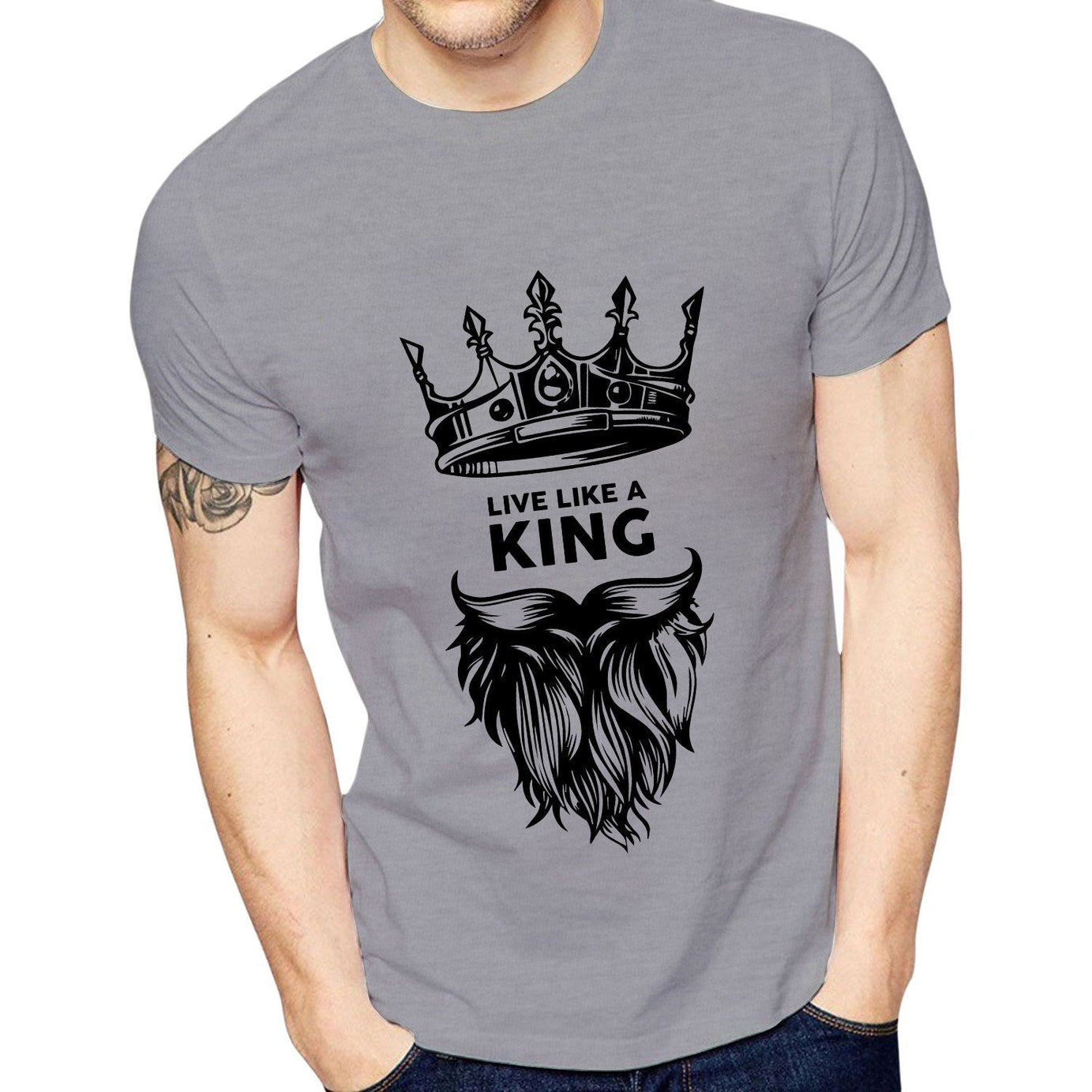 King style Amazing Summer Collection Smart Fit Trendy Live Like A KingPrinted O-Neck Half Sleeves Grey T Shirt For Men - Oshi.pk - Buy & Sell Online