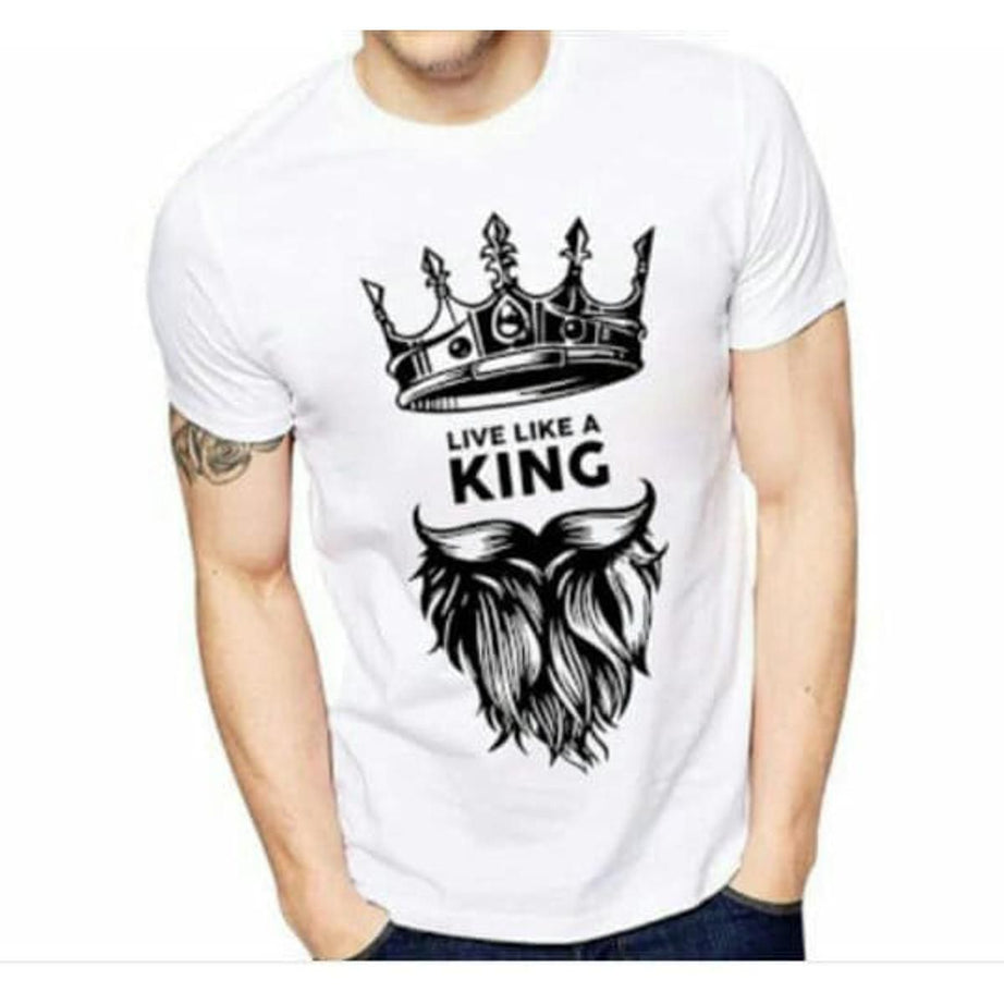 King style Amazing Summer Collection Smart Fit Trendy Live Like A KingPrinted O-Neck Half Sleeves White T Shirt For Men - Oshi.pk - Buy & Sell Online