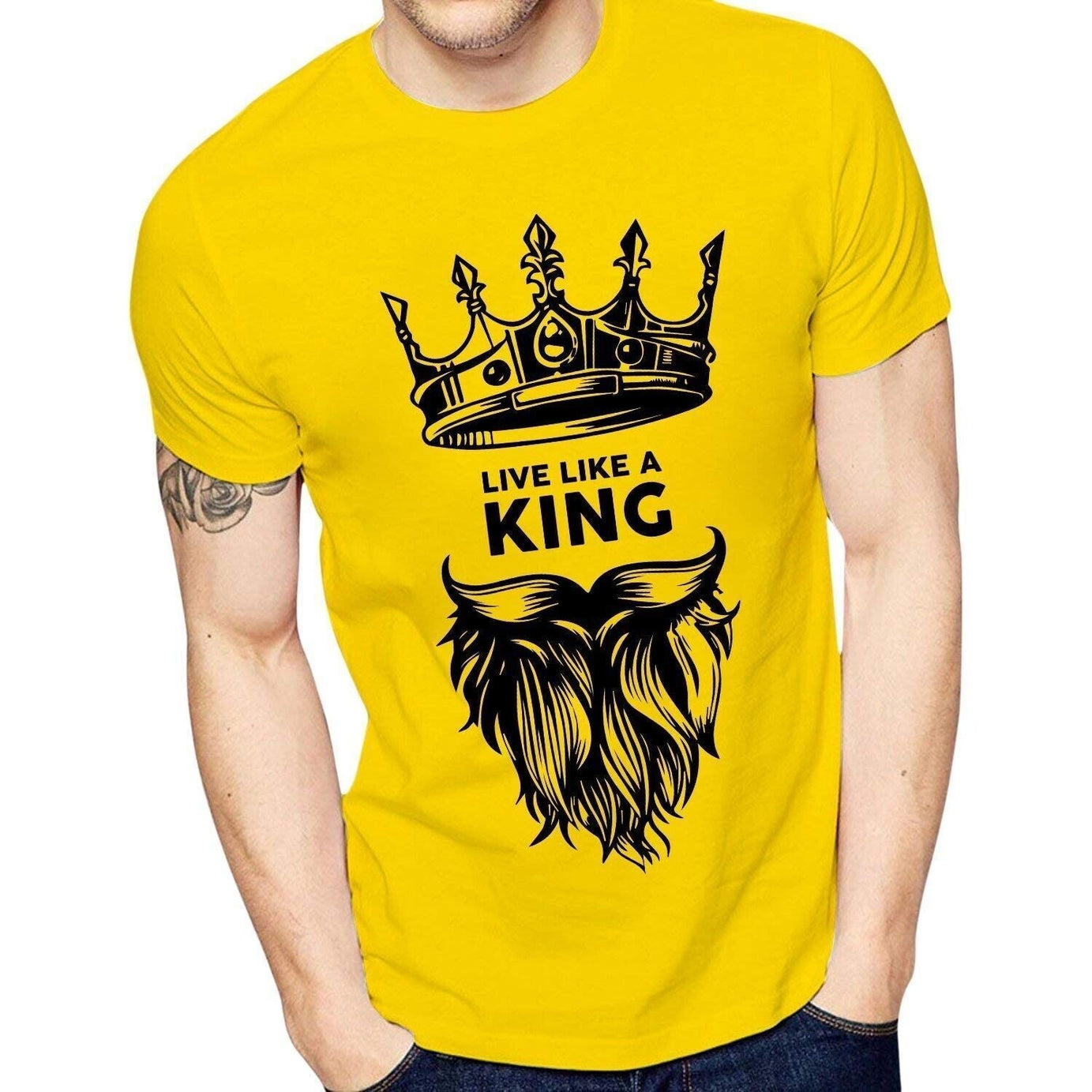 King style Amazing Summer Collection Smart Fit Trendy Live Like A KingPrinted O-Neck Half Sleeves Yellow T Shirt For Men - Oshi.pk - Buy & Sell Online