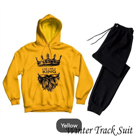 King style Printed Tracksuit yellow Huddie & Black Trouser Trendy And Amazing Fleece Pocket Drawstring Winter Wear Smart Fit Hoody - Oshi.pk - Buy & Sell Online