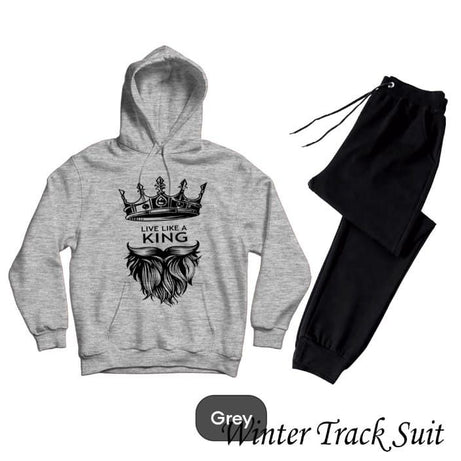 King style Printed Tracksuit GREY Huddie & Black Trouser Trendy And Amazing Fleece Pocket Drawstring Winter Wear Smart Fit Hoody - Oshi.pk - Buy & Sell Online