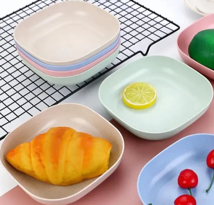 Kitchen Accessories Square Plastic Dinner Plate Set (Set of 10 Pcs) Colorful Snacks/Breakfast Plate with Stand Kitchen Tools - 10Pcs - MultiColor - Oshi.pk - Buy & Sell Online