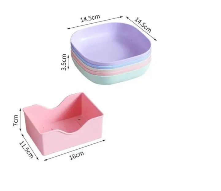 Kitchen Accessories Square Plastic Dinner Plate Set (Set of 10 Pcs) Colorful Snacks/Breakfast Plate with Stand Kitchen Tools - 10Pcs - MultiColor - Oshi.pk - Buy & Sell Online