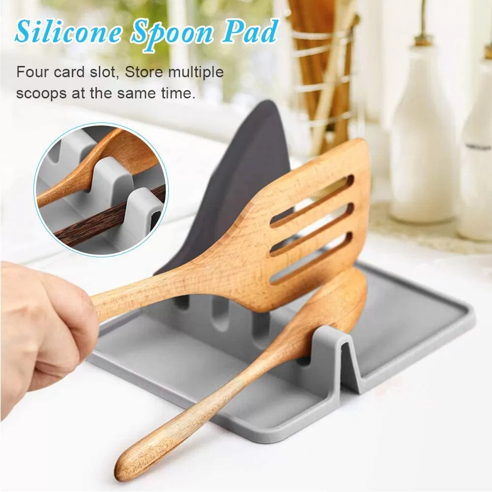 Kitchen Spoon Holders Fork Spatula Rack Shelf Tong Hooks Organizer Plastic Spoon Rest Mat Chopsticks Holder Non Slip Spoons Pad Kitchen Utensil