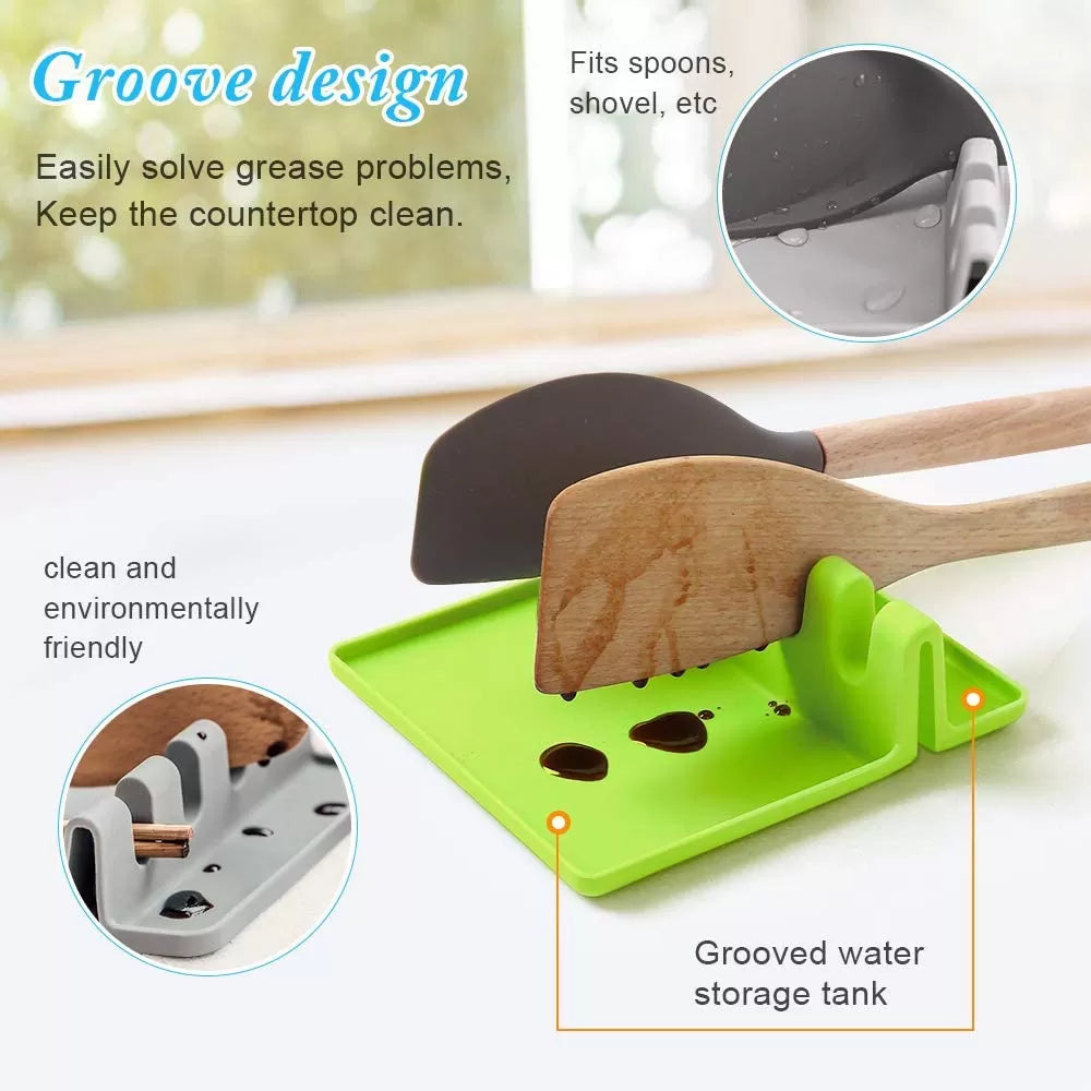 Kitchen Spoon Holders Fork Spatula Rack Shelf Tong Hooks Organizer Plastic Spoon Rest Mat Chopsticks Holder Non Slip Spoons Pad Kitchen Utensil