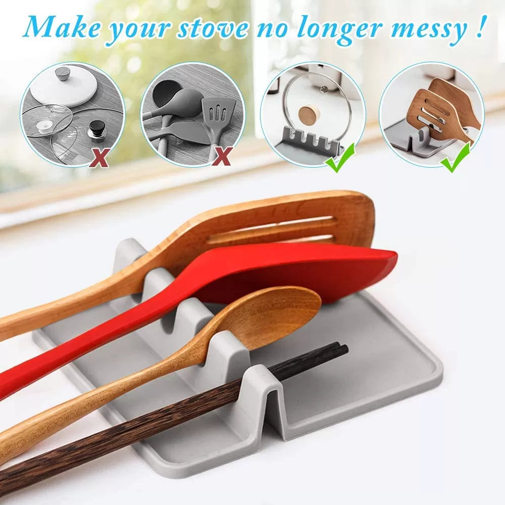 Kitchen Spoon Holders Fork Spatula Rack Shelf Tong Hooks Organizer Plastic Spoon Rest Mat Chopsticks Holder Non Slip Spoons Pad Kitchen Utensil